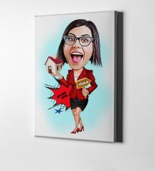 Kişiye Özel Bayan Gayrimenkul Danışmanı Karikatür Kanvas Tablo (50 x 70 cm.) 2