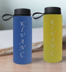 BK Gift Kişiye Özel İsimli 2’li Mavi ve Sarı Cam Matara 500ml, Sevgiliye Hediye, İsimli Cam Matara, Sevgililer Günü