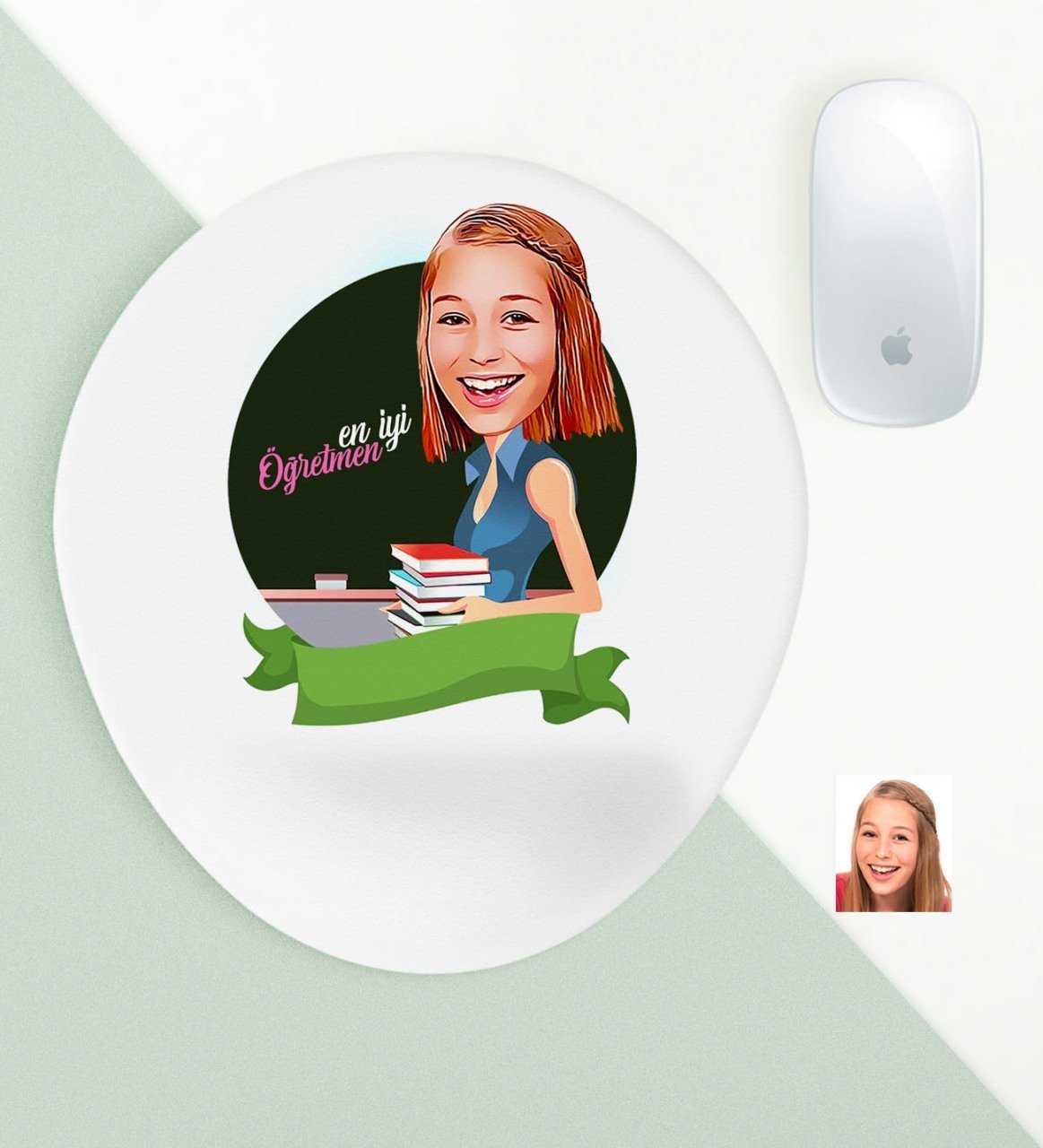 Kişiye Özel Bayan Dünyanın En İyi Öğretmeni Karikatürlü Bilek Destekli Mouse Pad