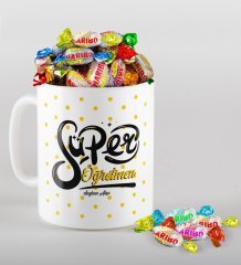 Kişiye Özel Süper Öğretmen Kupa ve Haribo Şeker Hediye Seti-1