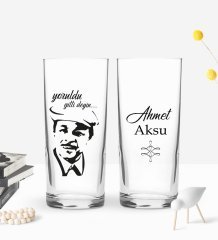 Kişiye Özel Neşet Ertaş Tasarımlı 2’li Rakı Bardağı ve Meze Tabaklı Doğal Masif Ahşap Servis Sunum Tepsisi Model 2