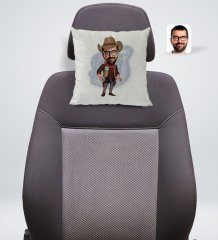Kişiye Özel Kovboy Karikatürlü Kare Araç Koltuk Yastığı-1