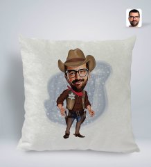 Kişiye Özel Kovboy Karikatürlü Kare Araç Koltuk Yastığı-1