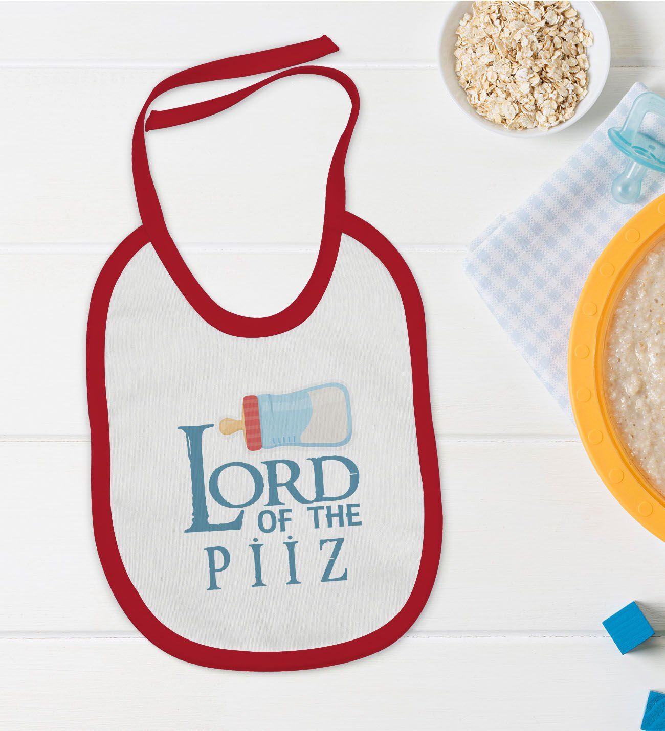 BK Kids Lord Of The Piiz Tasarımlı Kırmızı Bebek Mama Önlüğü-1