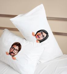 BK Gift Kişiye Özel Karikatürlü Pamuklu 2’li Yastık Kılıfı Seti-3 50x70cm , Sevgiliye Hediye, Ev Hediyesi, Tasarım Ev Tekstili