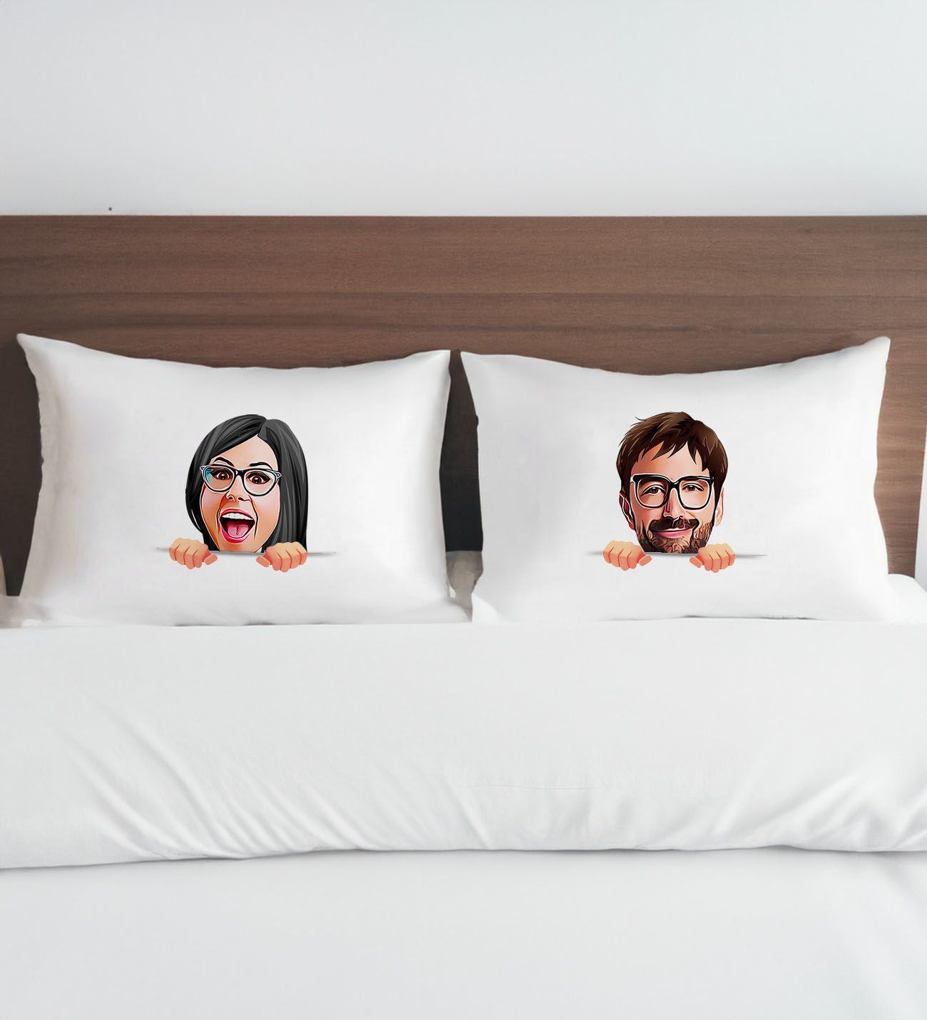 BK Gift Kişiye Özel Karikatürlü Pamuklu 2’li Yastık Kılıfı Seti-3 50x70cm , Sevgiliye Hediye, Ev Hediyesi, Tasarım Ev Tekstili