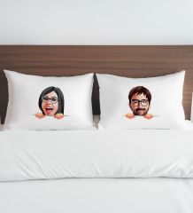 BK Gift Kişiye Özel Karikatürlü Pamuklu 2’li Yastık Kılıfı Seti-3 50x70cm , Sevgiliye Hediye, Ev Hediyesi, Tasarım Ev Tekstili