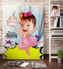 Kişiye Özel Kız Çocuk Doğum Günü Karikatür Kanvas Tablo (70 x 100 cm.) 1