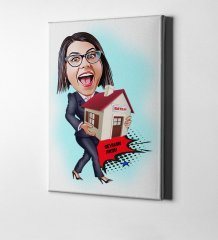 Kişiye Özel Bayan Gayrimenkul Danışmanı Karikatür Kanvas Tablo (50 x 70 cm.) 1