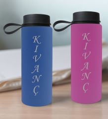 BK Gift Kişiye Özel İsimli 2’li Mavi ve Pembe Cam Matara 500ml, Sevgiliye Hediye, İsimli Cam Matara, Sevgililer Günü