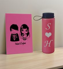 BK Gift Sevgiliye Özel İsimli Pembe Defter ve Fuşya Cam Matara Hediye Seti-1, Sevgiliye Hediye, Sevgililer Günü, Yeni İş Hediyesi