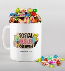 Kişiye Özel Sosyal Bilgiler Öğretmeni Kupa ve Haribo Şeker Hediye Seti-3