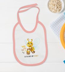 BK Kids Sevimli Arı Tasarımlı Pembe Bebek Body Zıbın ve Mama Önlüğü Hediye Seti-1