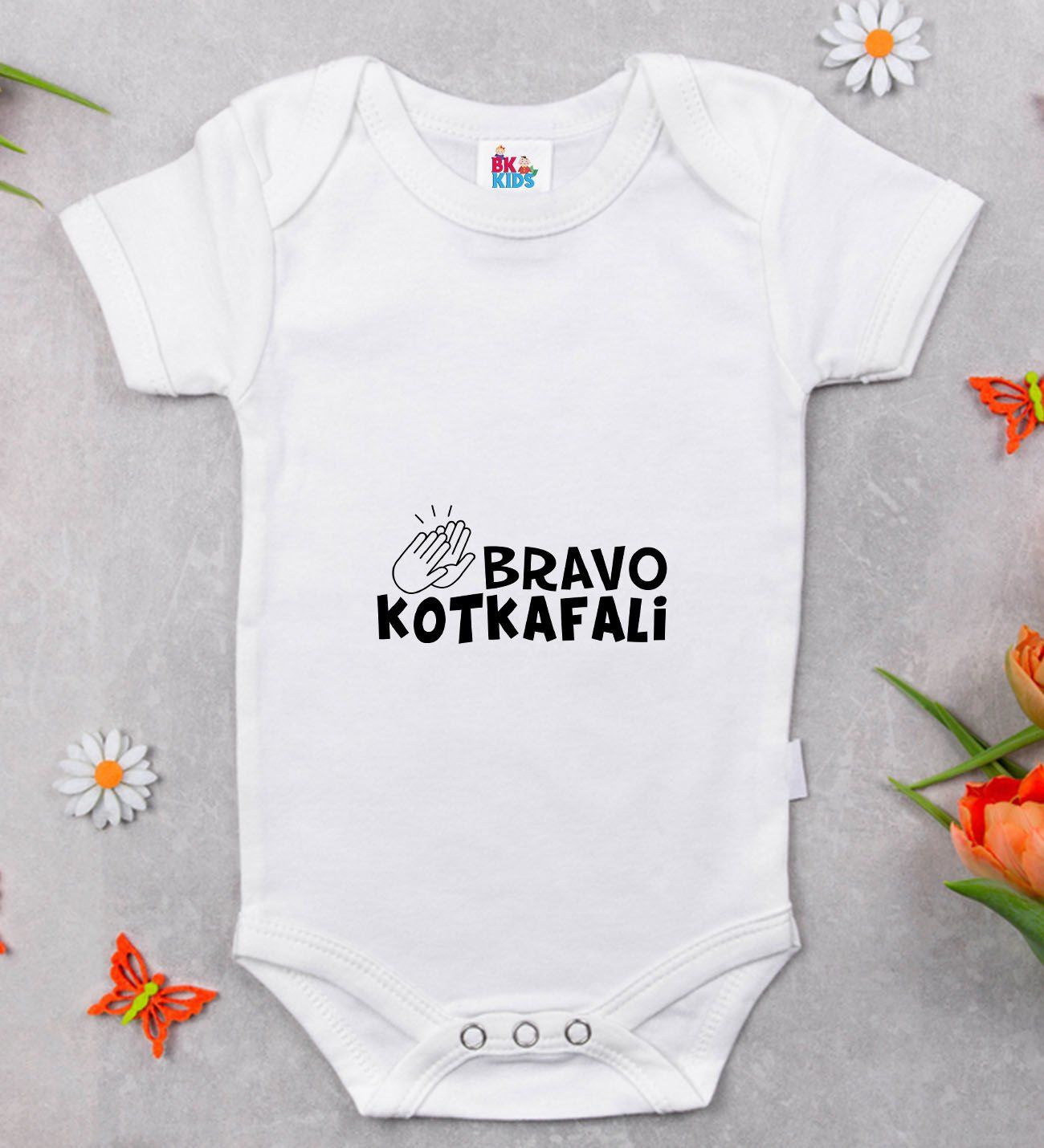 BK Kids Bravo Kotkafali Tasarımlı Beyaz Bebek Body Zıbın-1