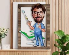 BK Gift Kişiye Özel Erkek Diş Hekimi Karikatürlü 3D Ahşap Tablo, Sevgiliye Hediye, Arkadaşa Hediye, Yıl Dönümü Hediyesi, Doğum Günü Hediyesi-2