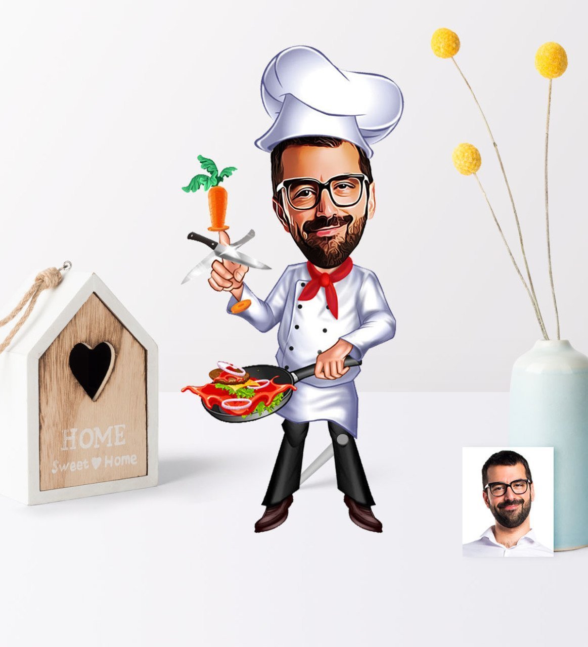 Kişiye Özel Bay Chef Karikatür Ahşap Biblo - 1