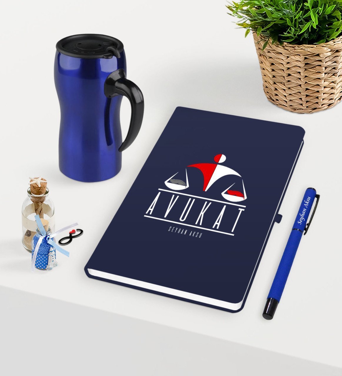 Kişiye Özel Avukat Temalı Lacivert Defter Kalem ve Termos Mug Seti  - 4