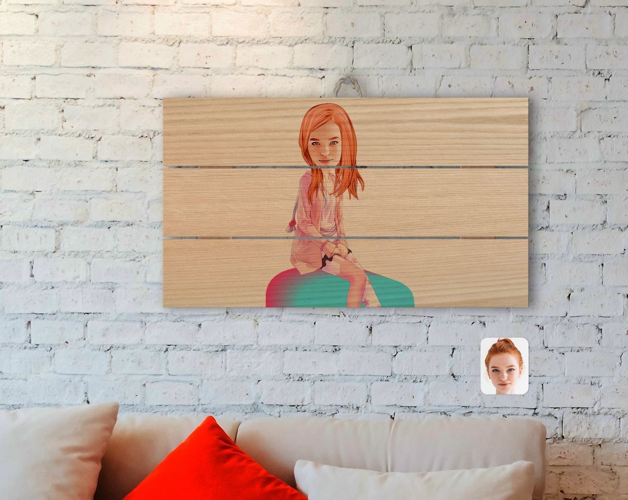 Kişiye Özel Kadın Karikatürlü Otantik Ahşap Palet Tablo-32