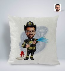 Kişiye Özel İtfaiyeci Karikatürlü Kare Araç Koltuk Yastığı-1