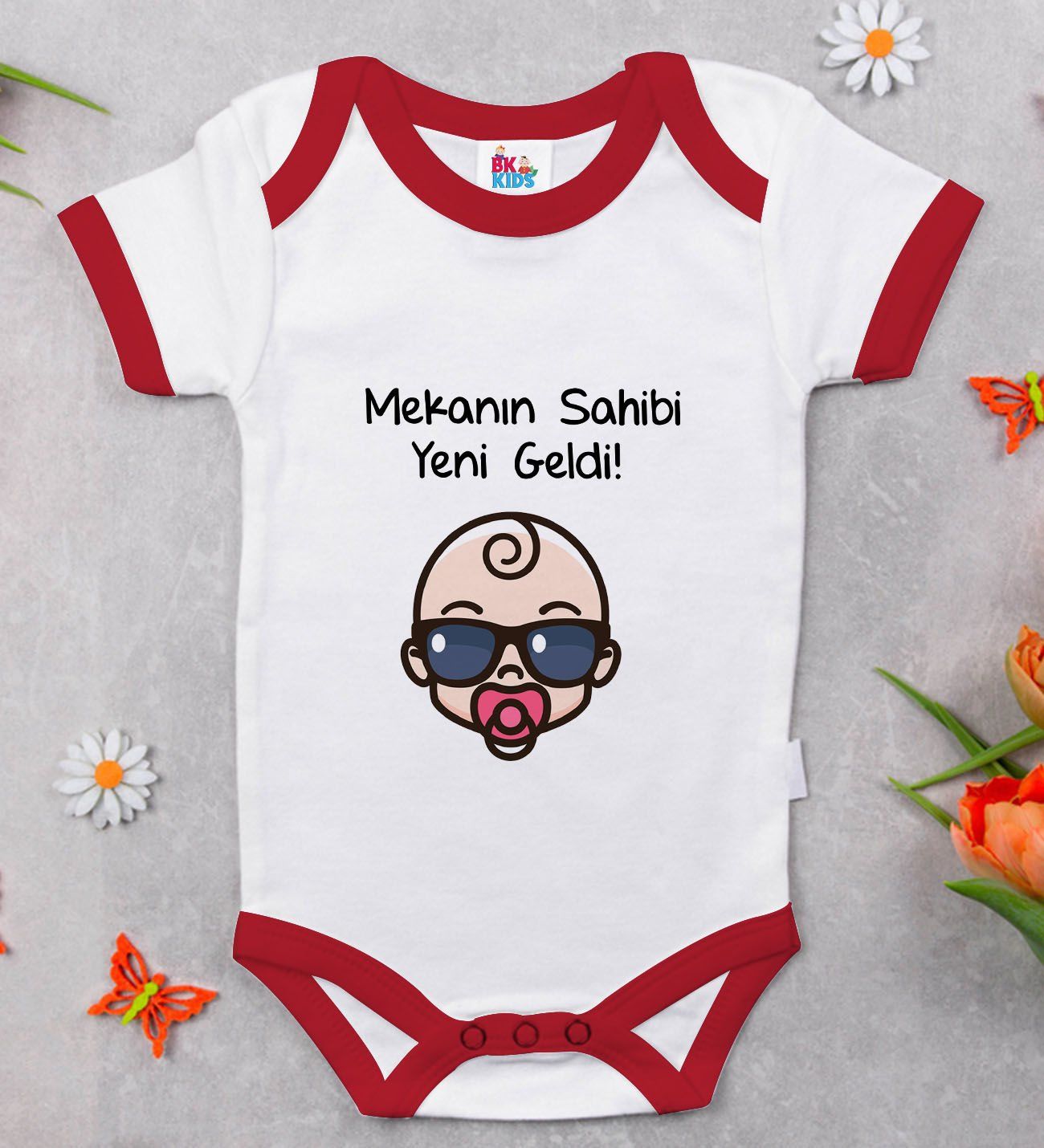 BK Kids Mekanın Sahibi Yeni Geldi Tasarımlı Kırmızı Bebek Body Zıbın-1