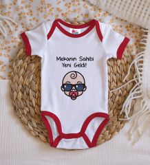 BK Kids Mekanın Sahibi Yeni Geldi Tasarımlı Kırmızı Bebek Body Zıbın-1