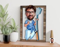 BK Gift Kişiye Özel Erkek Diş Hekimi Karikatürlü 3D Ahşap Tablo, Sevgiliye Hediye, Arkadaşa Hediye, Yıl Dönümü Hediyesi, Doğum Günü Hediyesi-1