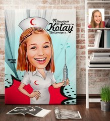 Kişiye Özel Hemşire Karikatür Kanvas Tablo (70 x 100 cm.) 1