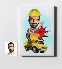 Kişiye Özel Bay Yol Mühendisi Karikatür Kanvas Tablo (50 x 70 cm.) 1