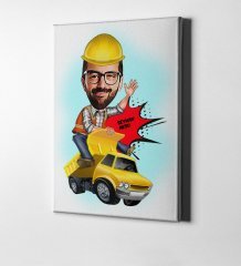 Kişiye Özel Bay Yol Mühendisi Karikatür Kanvas Tablo (50 x 70 cm.) 1