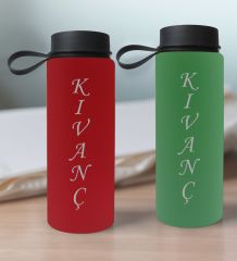 BK Gift Kişiye Özel İsimli 2’li Kırmızı ve Yeşil Cam Matara 500ml, Sevgiliye Hediye, İsimli Cam Matara, Sevgililer Günü