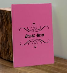 BK Gift Kişiye Özel İsimli Pembe Defter ve Fuşya Cam Matara Hediye Seti-7, Sevgiliye Hediye, Arkadaşa Hediye, Yeni İş Hediyesi