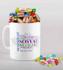 Kişiye Özel Sosyal Bilgiler Öğretmeni Kupa ve Haribo Şeker Hediye Seti-1