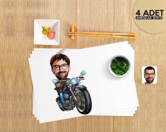 Kişiye Özel Erkek Motorcu Karikatürlü 4 Adet Amerikan Servis Seti-2