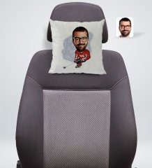 Kişiye Özel Hokeyci Karikatürlü Kare Araç Koltuk Yastığı-1