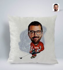 Kişiye Özel Hokeyci Karikatürlü Kare Araç Koltuk Yastığı-1