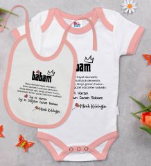 BK Kids Babam Tasarımlı Pembe Bebek Body Zıbın ve Mama Önlüğü Hediye Seti-1