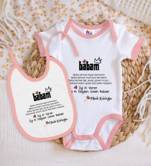 BK Kids Babam Tasarımlı Pembe Bebek Body Zıbın ve Mama Önlüğü Hediye Seti-1