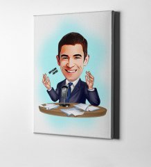 Kişiye Özel Bay Spiker Sunucu Karikatür Kanvas Tablo (50 x 70 cm.) 1