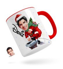 Kişiye Özel Erkek Yeni Yıl Karikatürlü Kırmızı Kupa Bardak-1