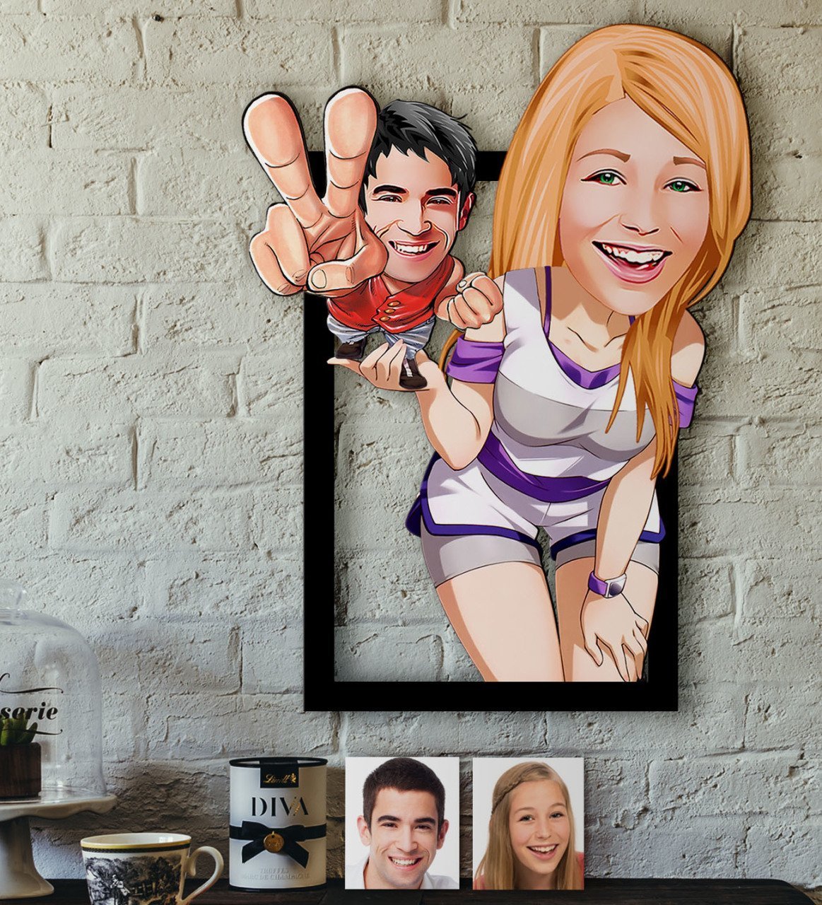 Kişiye Özel Sevgililer Karikatürlü 3D Ahşap Tablo-30