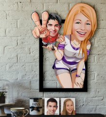 Kişiye Özel Sevgililer Karikatürlü 3D Ahşap Tablo-30