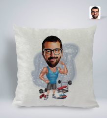 Kişiye Özel Fitnesscı Karikatürlü Kare Araç Koltuk Yastığı-1