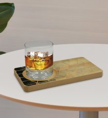 Kişiye Özel Mermer Tasarımlı Doğal Ahşap Tabaklı Viski Bardağı Sunum Seti Model 6