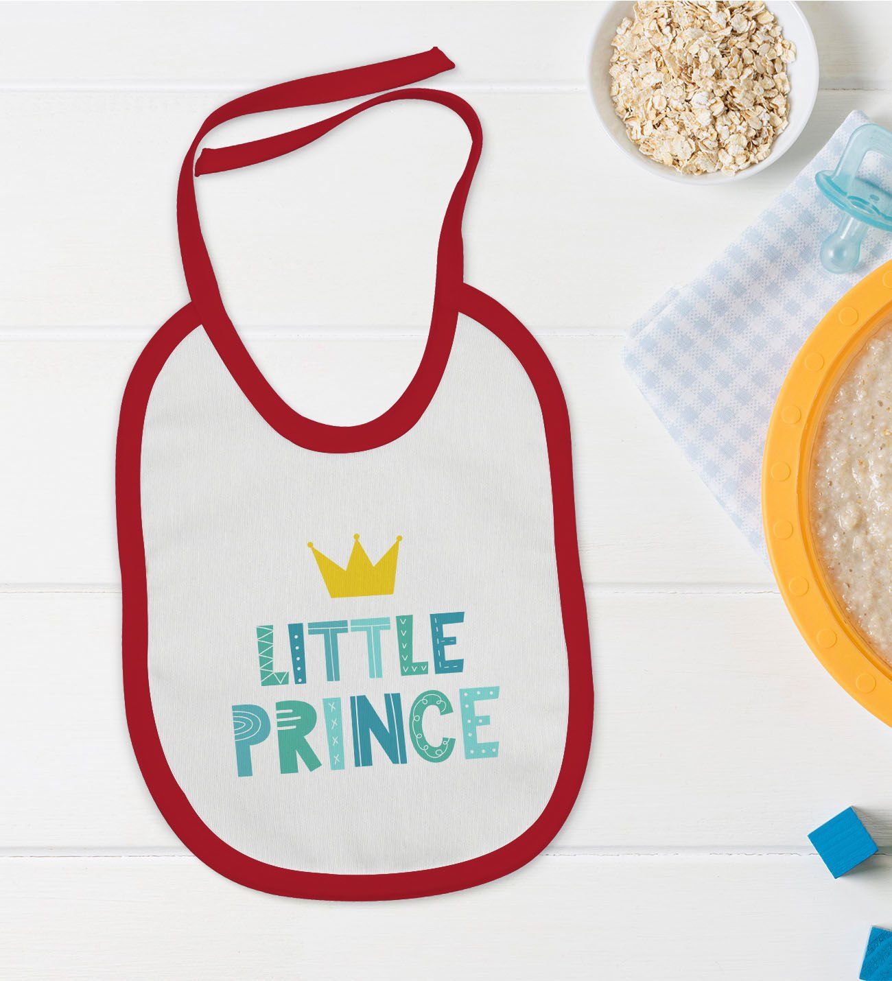 BK Kids Little Prince Tasarımlı Kırmızı Bebek Mama Önlüğü-1
