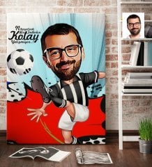 Kişiye Özel Bay Futbolcu Siyah Beyaz Karikatür Kanvas Tablo (70 x 100 cm.) 1