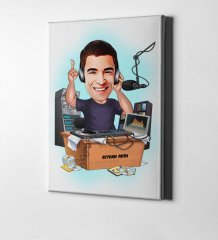 Kişiye Özel Bay Radyocu Karikatür Kanvas Tablo (50 x 70 cm.) 1