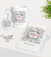 Kişiye Özel Öğretmenimi Seviyorum Kupa Anahtarlık Beyaz Defter Kalem Hediye Seti-1