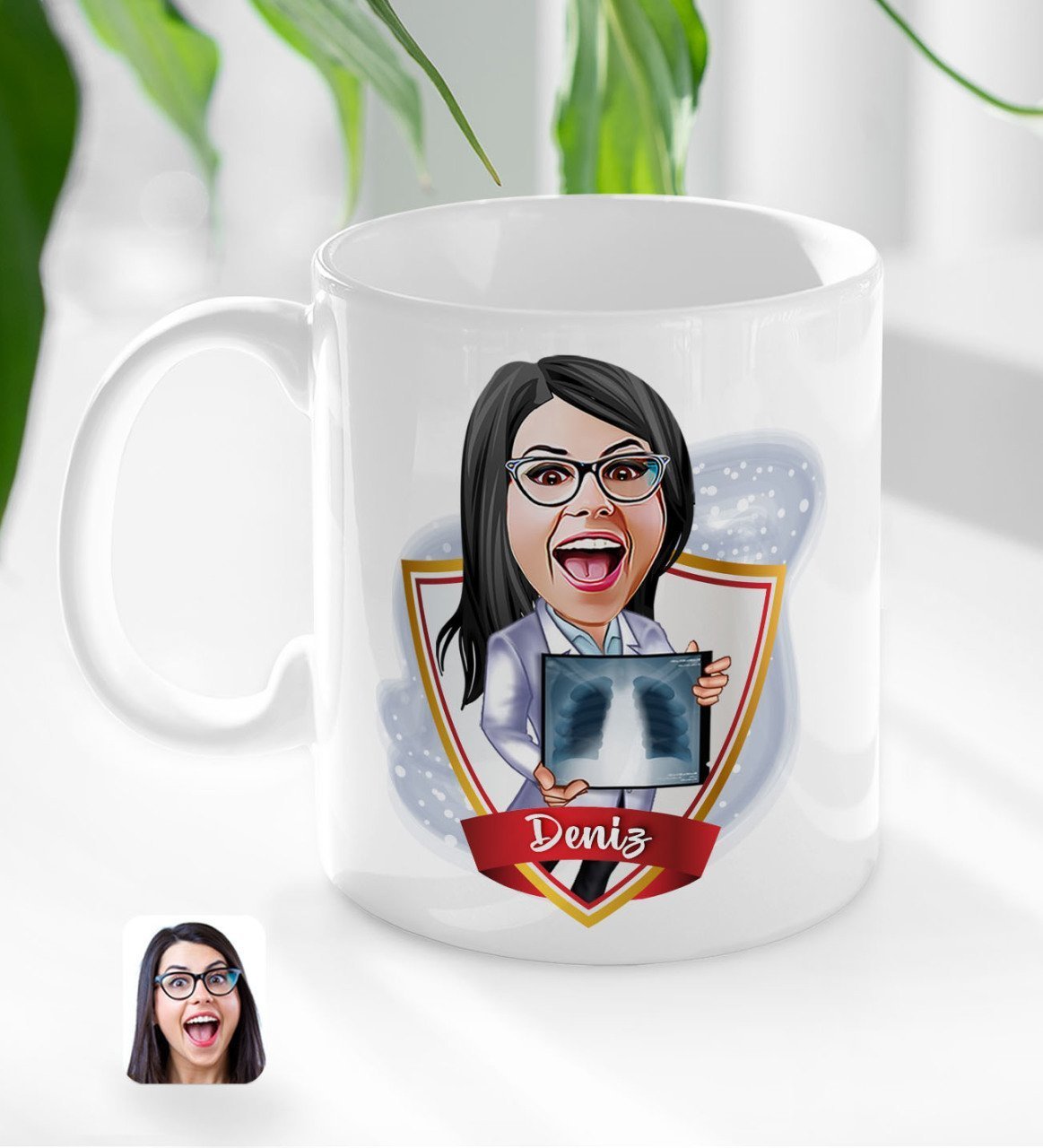 Kişiye Özel İsimli Kadın Radyolojist Karikatürlü Beyaz Kupa Bardak-1