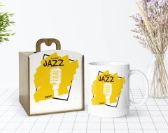 Kişiye Özel Ahşap Kutuda Jazz Tasarımlı Beyaz Kupa Bardak-1