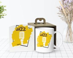 Kişiye Özel Ahşap Kutuda Jazz Tasarımlı Beyaz Kupa Bardak-1